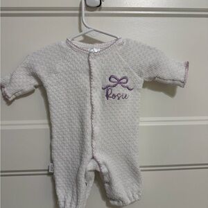 Cozy Knit Kids Footie with Purple Trim